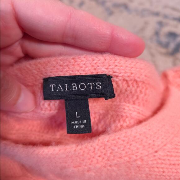 Talbots Cable Knit Sweater Blush Merino Wool Cashmere Blend Women Size L Preppy - Picture 3 of 6